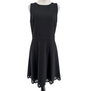 Loft Women's Black Sleeveless A-Line Scalloped Hem Laser Cut Dress Size 4